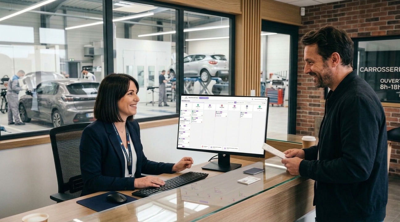 Accueil carrosserie et suivi Kanban Renta Expert avec client